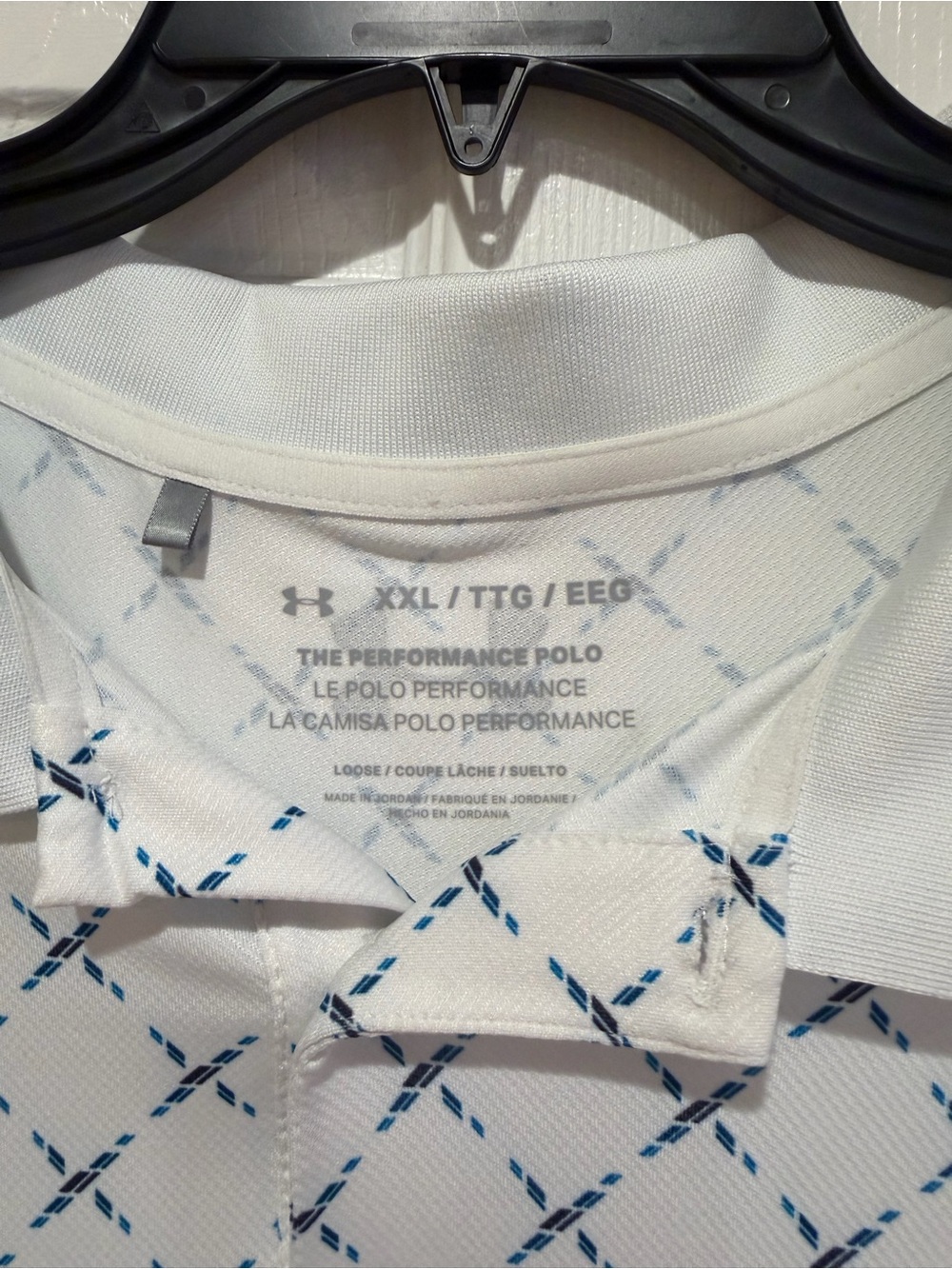 Under Armour White Polo with Navy Cross Pattern - Picture 5 of 6